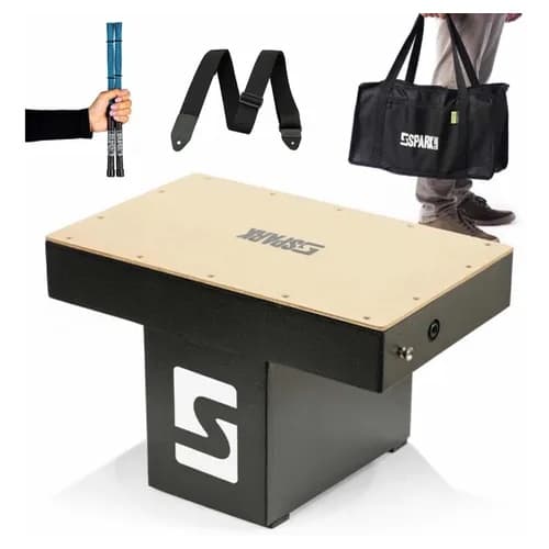 Cajon de Colo Elétrico acústico PRO + Bag + Vassourinha Cajón (Par) + Correia Spark Instrumentos Musicais Percussão