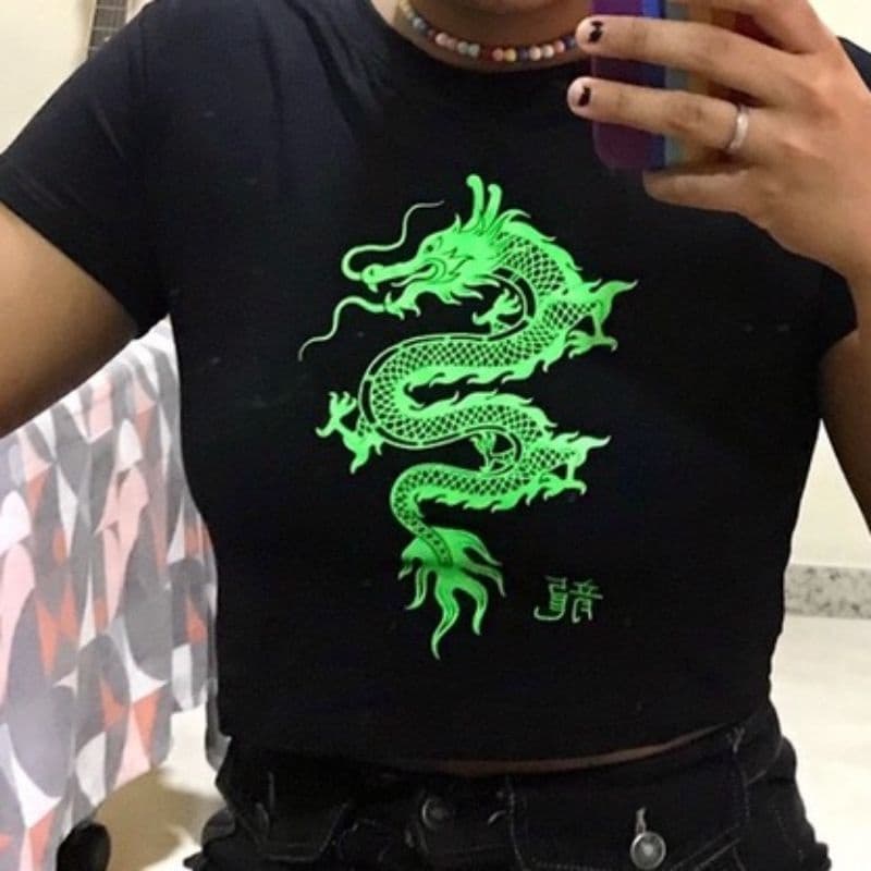 blusinhas cropped dragão moda femina
