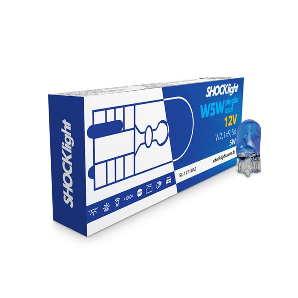 Par Lâmpada Pingo T10 W5W Super Branca Automotiva Lanterna Carro Moto Halógena Pingão Shocklight 12V