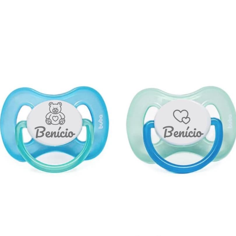 Chupeta Personalizada Nome Buba Noturna Azul/Verde 6m+ c/2