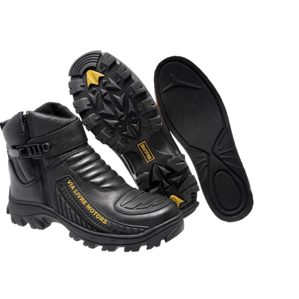 Bota Coturno Motoqueiro Motociclista De Couro E Palmilha Gel