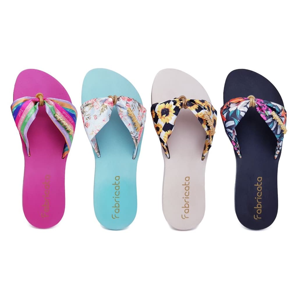 Kit 4 Pares Chinelo Sandália Feminina Laço Pano Tecido Estampado Rasteirinha Floral Revenda K112