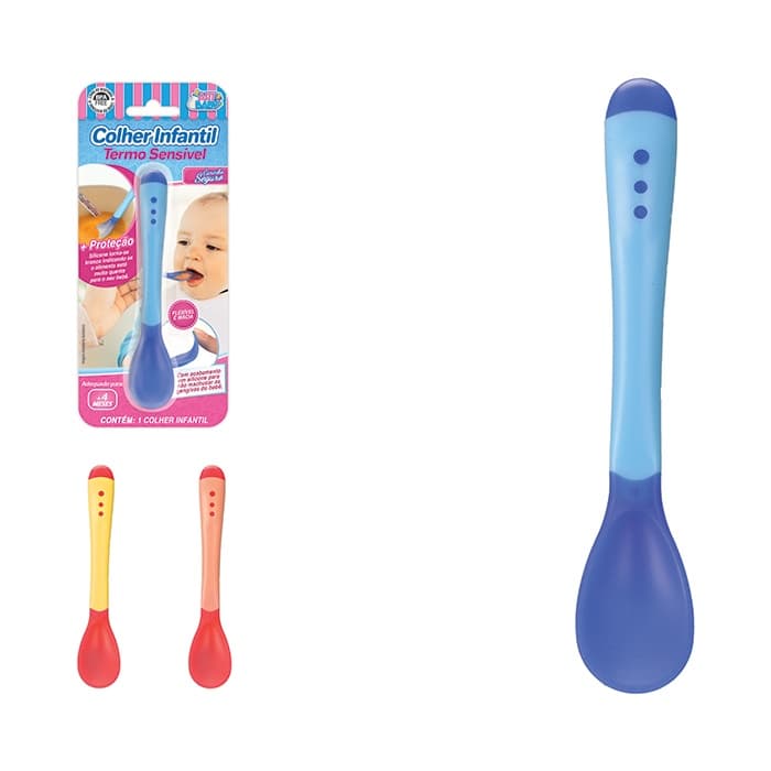 Colher Termica Infantil Muda Cor Silicone Bebe Alimentacao Sem Bpa - Termosensivel