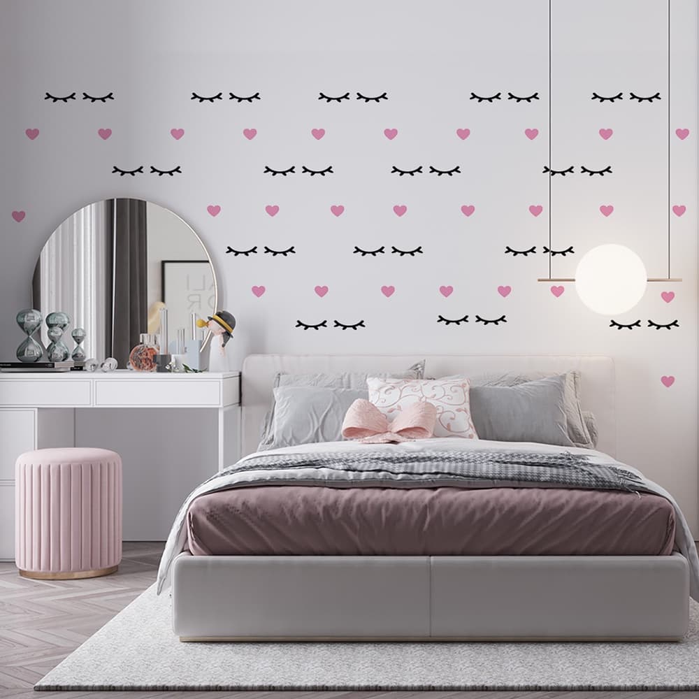 Kit Adesivo Decorativo Infantil de Parede Cílios e Coração