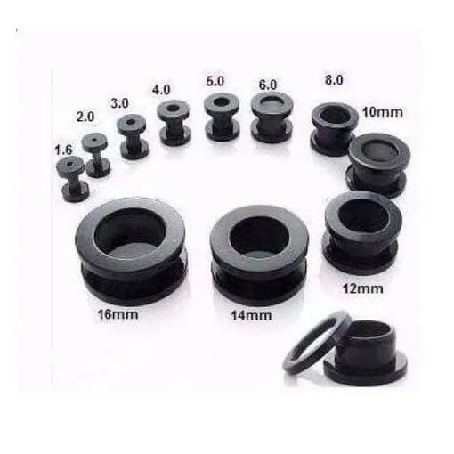 Par Alargador Tunel 2mm A 18mm Aço Inox Cirúrgico 316l Preto