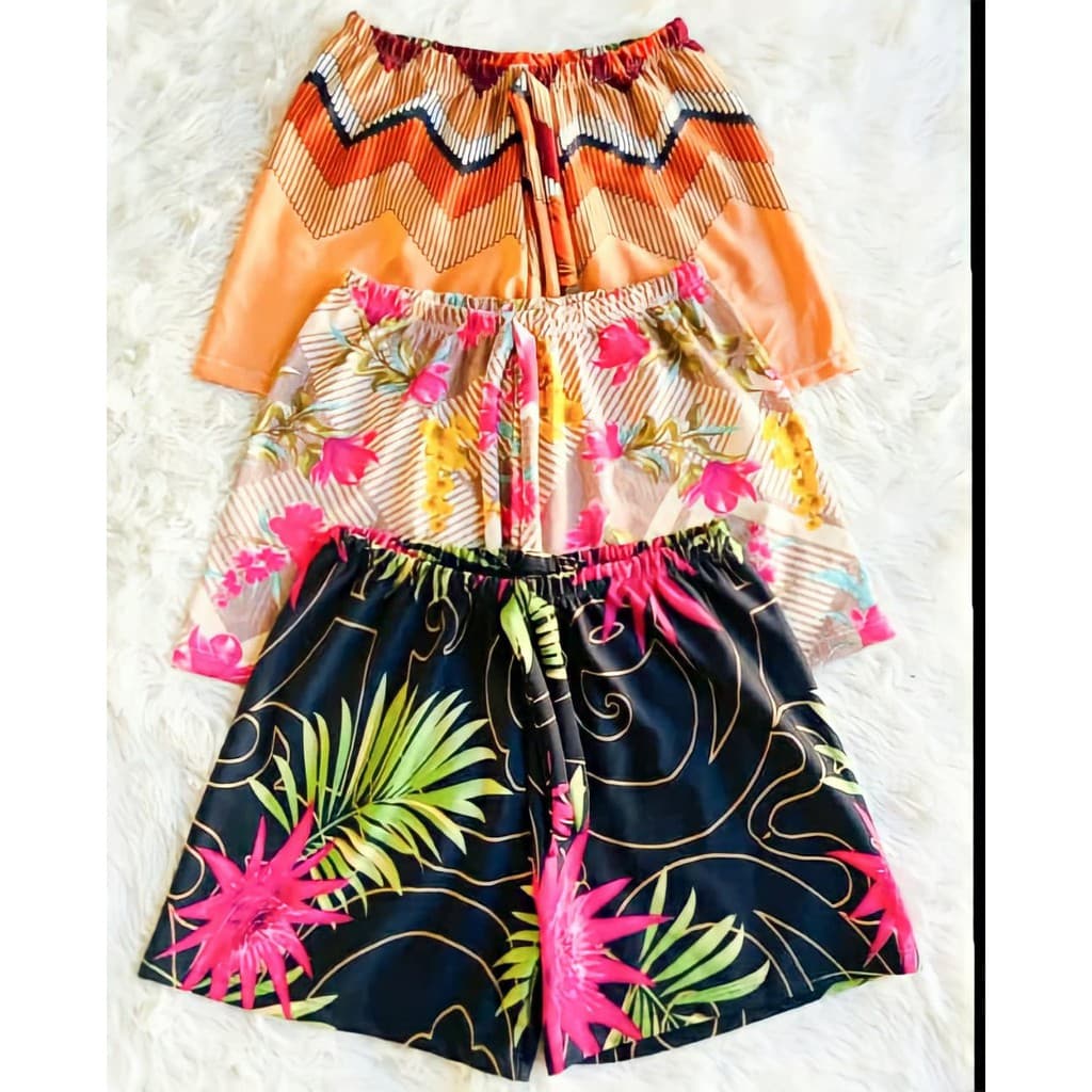 Kit Lote 10 Shortinho Malha Liganete Estampado Com Elástico na Cintura
