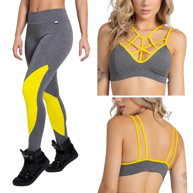 Conjunto Calça Legging Mescla + Top Tiras Cruzada, Cor Azul, Tamanho M