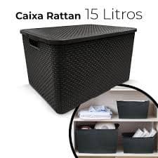 Kit Com 2 Caixas Organizadoras Com Tampa De Rattan= Uma De 7 Litros E Uma De 15 Litros Pretas Somente