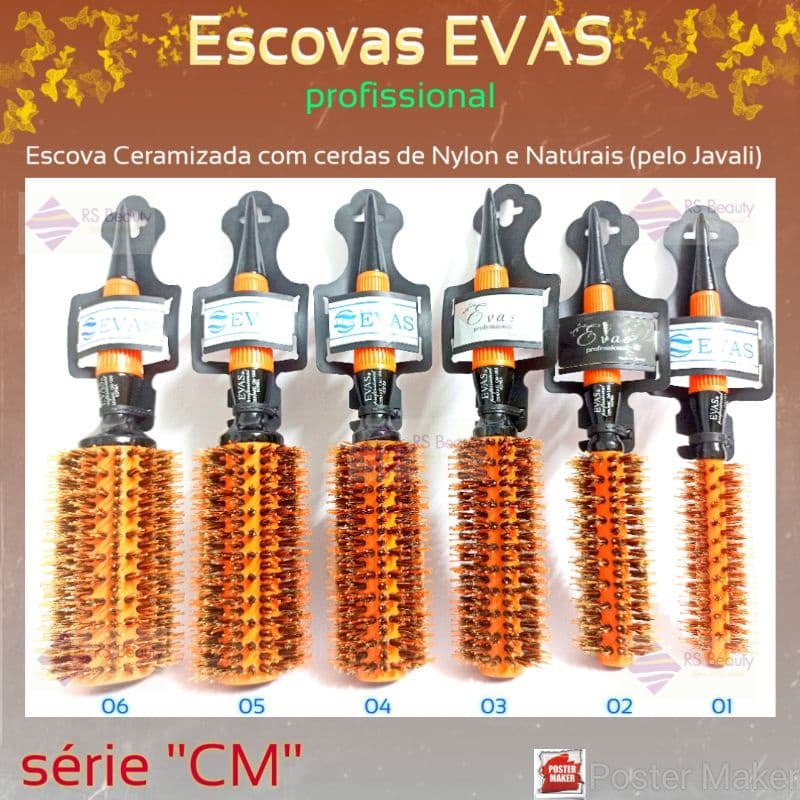EVAS Escova Cerâmica Térmica Cerdas Mistas série CM Laranja