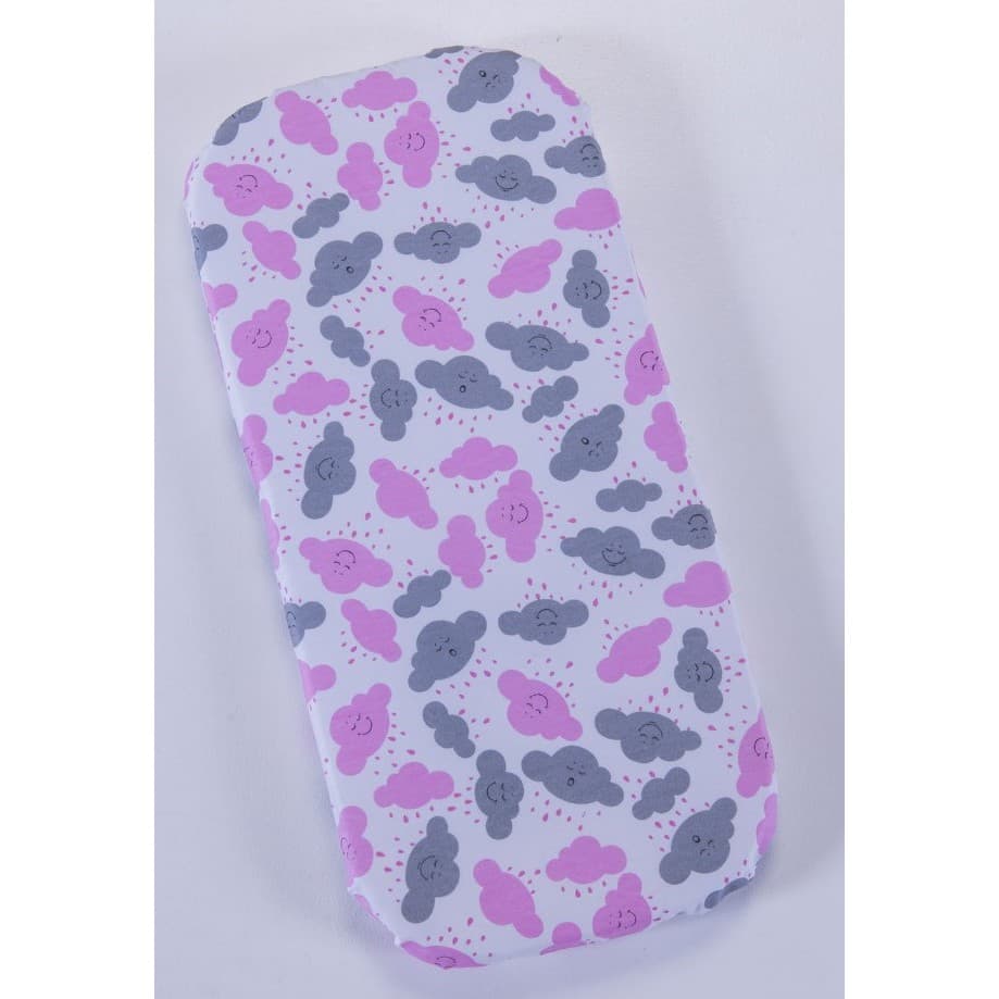 Colchão Oval para carrinho de Bebe Rosa e Cinza Chuva de Amor - Colchonete para carrinho bebe menina Rosa Nuvem