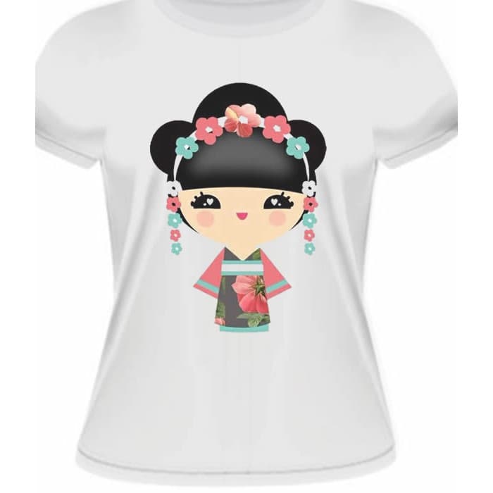camiseta Baby Look Boneca Japonesa Kokeshi
