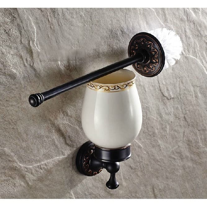 Suporte De Escova De Vaso Sanitário De Bronze Polido De Óleo Preto Para Banheiro Com Um Copo De Cerâmica Conjunto De Pro