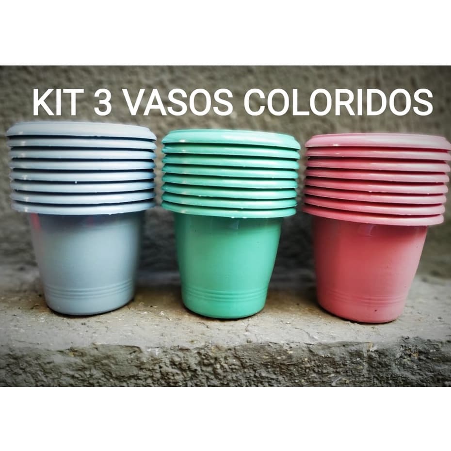 Kit c/ 3 Vasos vasinhos de Planta Plástico Colorido (700 ml)* Pequenas Plantas
