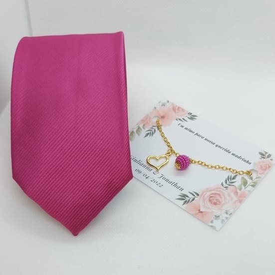 kit padrinho com pulseira para madrinha e gravata pink fucsia para casamento