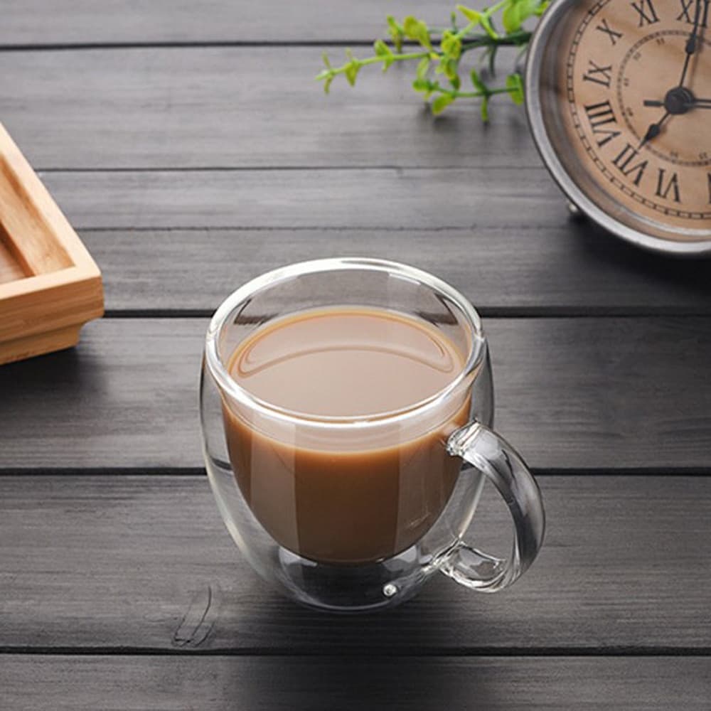 Mall 450 ML Vidro Borosilicado De Parede Dupla Série Redonda Copo De Café Resistente Ao Calor