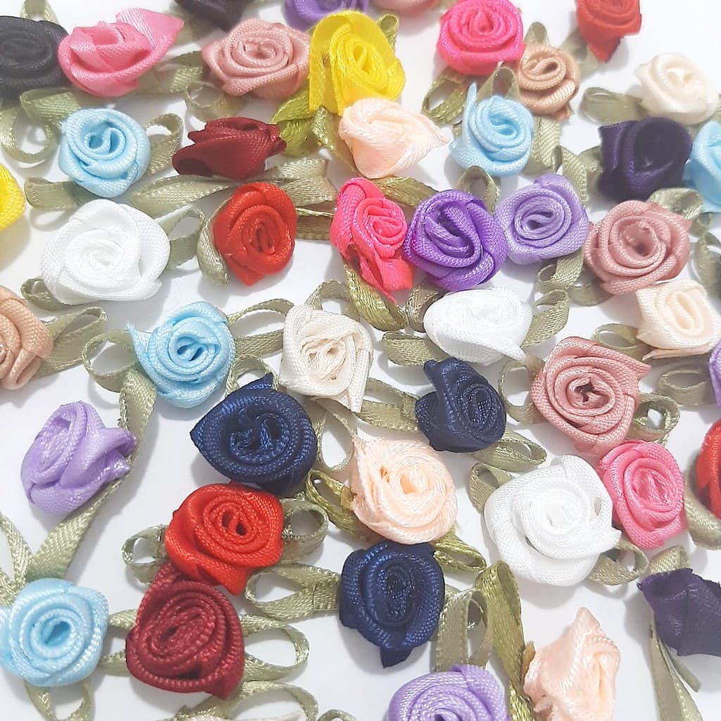 Flor de Rococó com Folha kit com Florzinha de cetim cores Sortidas para Artesanato