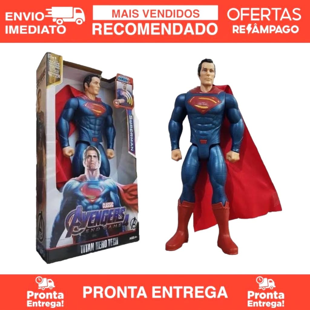 Superman Boneco Articulado Grande 30 Cm C/ Luz E Som Heróis Promoção da semana