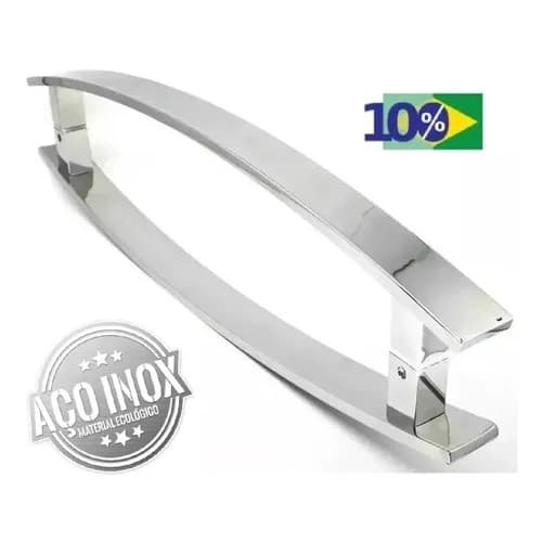 Puxador para porta Pivotante curvo Madeira e Vidro inox Polido