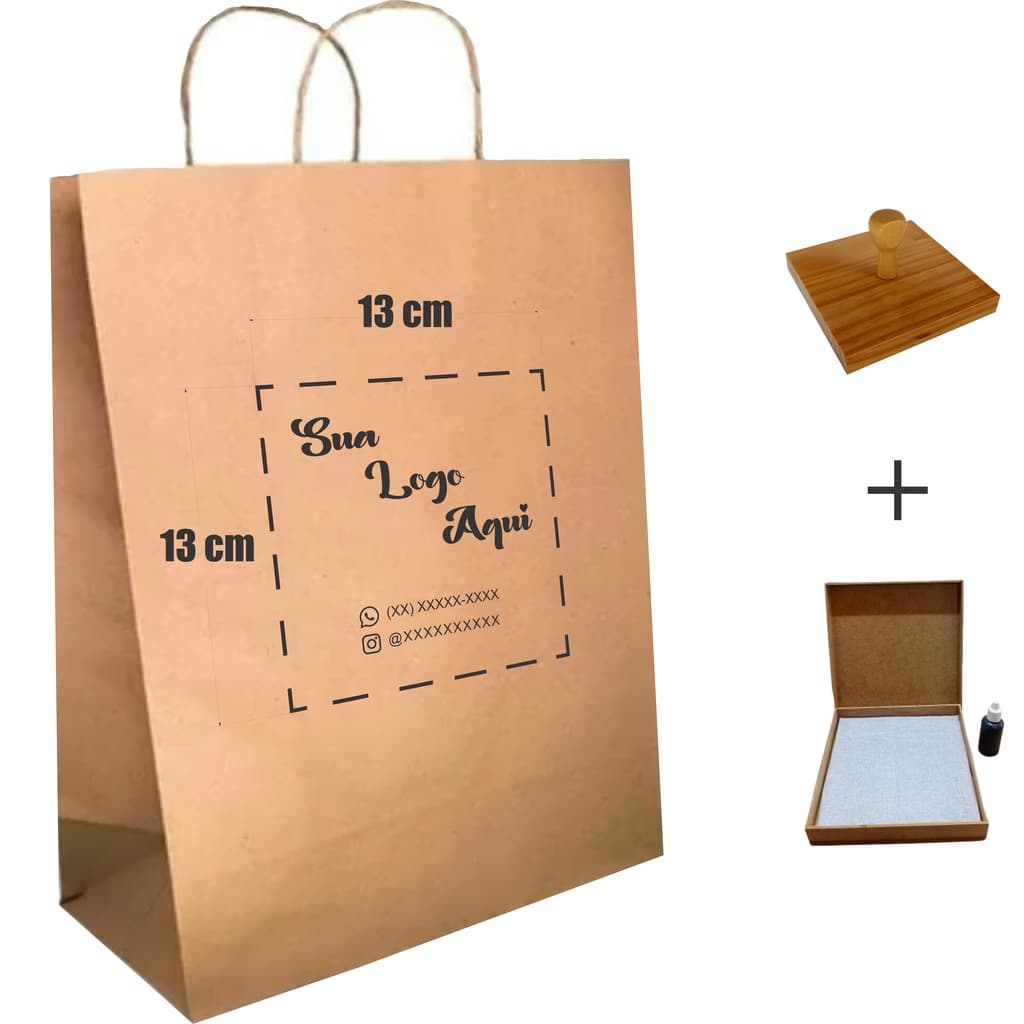 Carimbo Personalizável 13x13 Cm + Almofada + Tinta