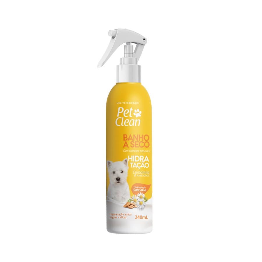 Banho a Seco Pet Clean Hidratação Camomila e Amêndoas 240ml Ideal Para Pelagem do seu Pet