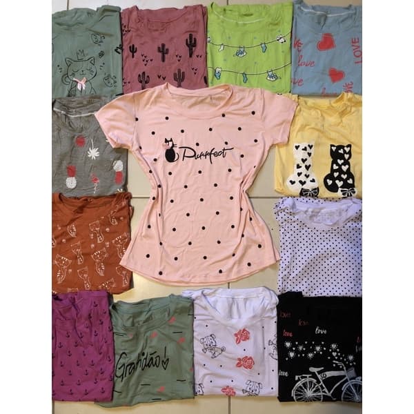 blusa viscolycra t-shirt desenho gato bolinha Camiseta feminina estampa 2024 mais recente