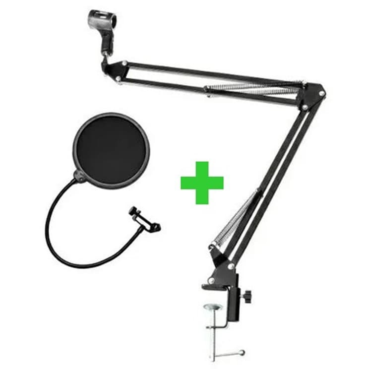 Kit Pedestal Braço Articulado Com Pop Filter Para Microfone