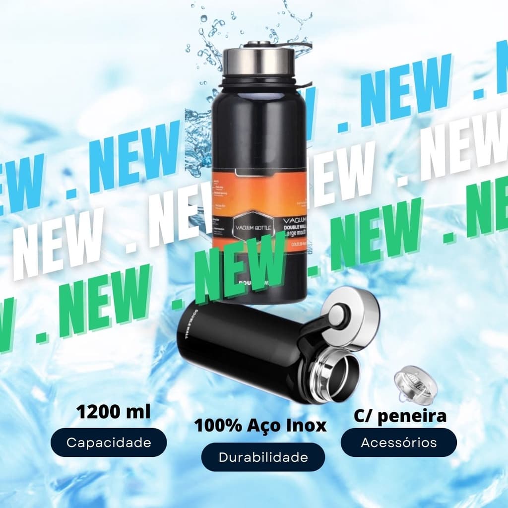 Garrafa Termica Agua Quente e Frio 1200 Ml Aço Inox A Vácuo Vacuum Bottle Alta Resistente