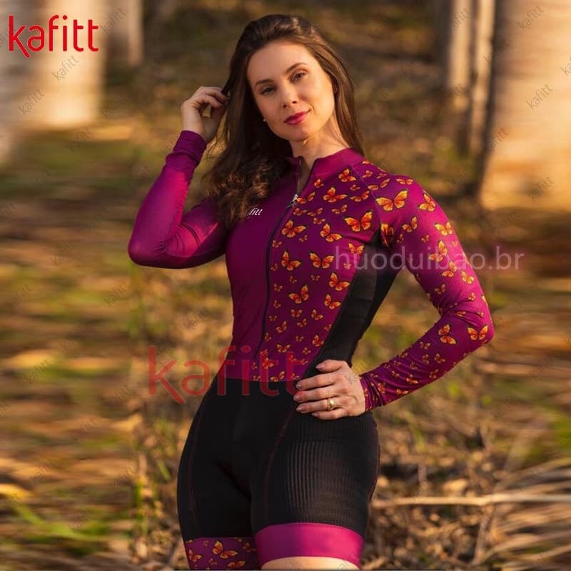 Kafitt roupa ciclismo feminia macacao ciclismo Macacão Esportivo Preto/Vermelho/Branco Com Mangas Compridas/Secagem Rápida/Fino Para Ciclismo/Esportes Ao Ar Livre