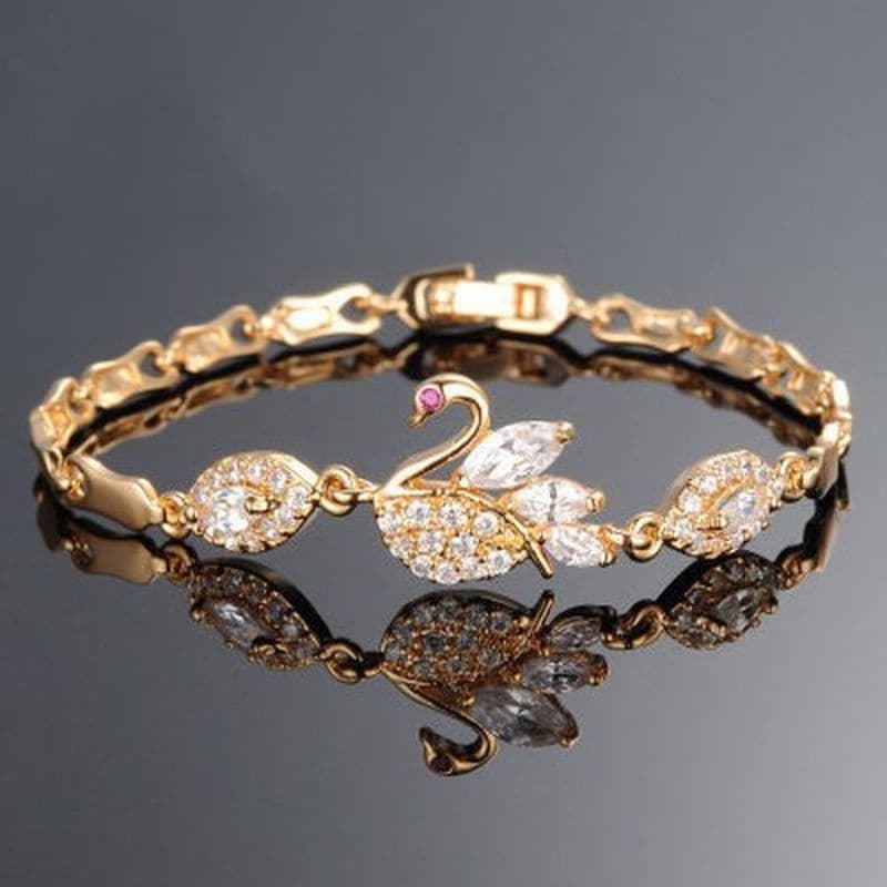 Fashion Cisne Pulseira Feminina Clássico Ouro Cor Zircônia Corrente Link Jóias