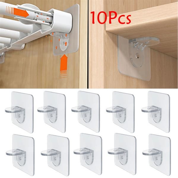 10 Peças de Suporte para Prateleira de Guarda-Roupa Não Perfurada com Gancho Adesivo para Fixação de Camadas