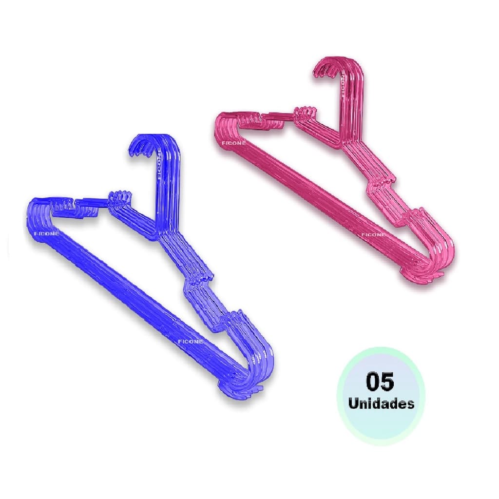 Kit 5 Cabides INFANTIL Acrílico para Body e Camisetas Resistente
