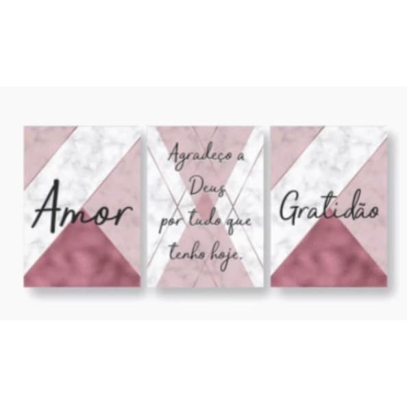 Quadro Decorativo Amor e Gratidão 3 Peças 60x40
