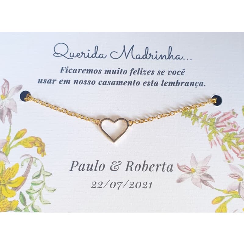 pulseira coração meio dourado para madrinha e Daminha de Casamento