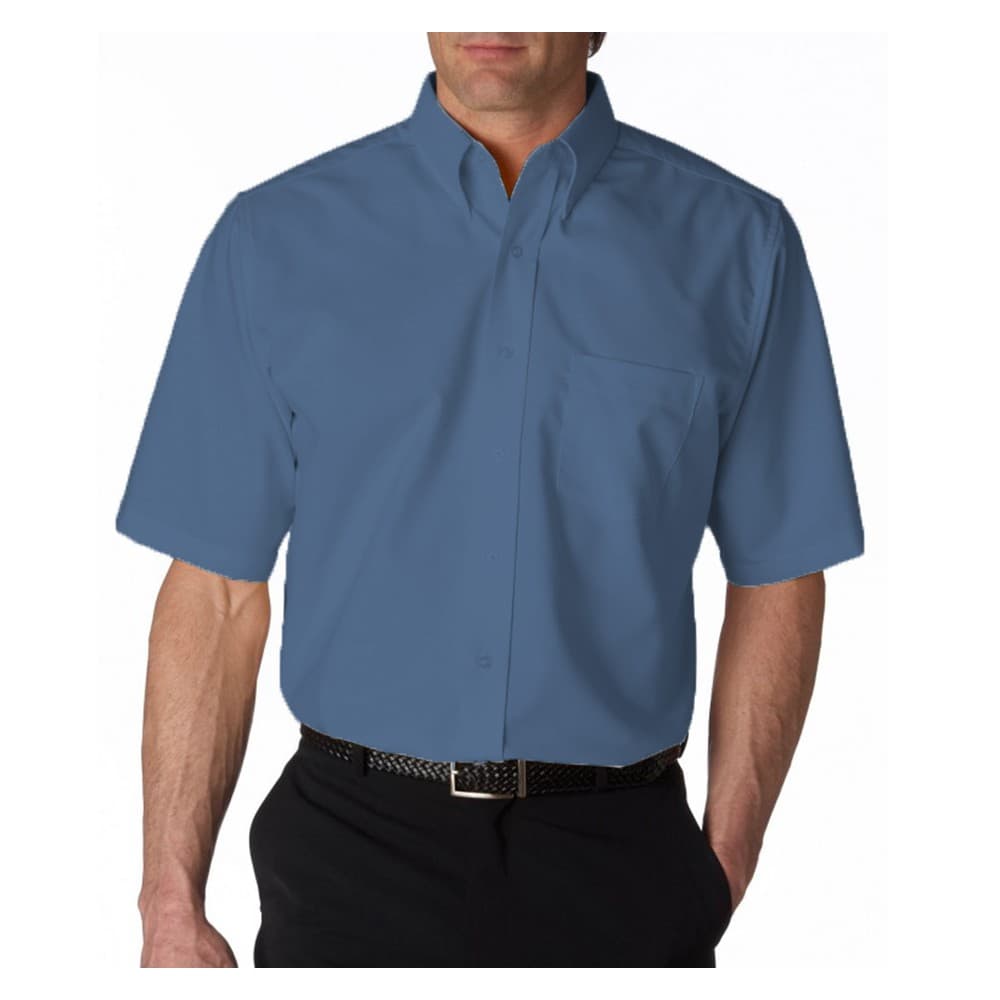 Camisa Social Crepe Manga Curta Microfibra Creponada Fit Azul