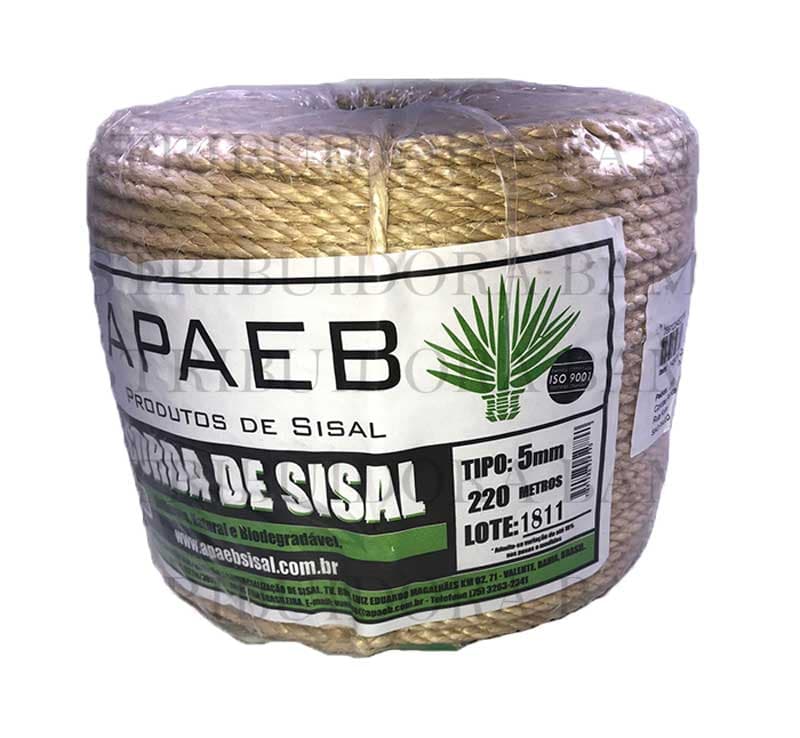 Corda Sisal 5mm 220mts 3 Pernas Torcido Arranhador de Gato Artesanato Puff Pneu