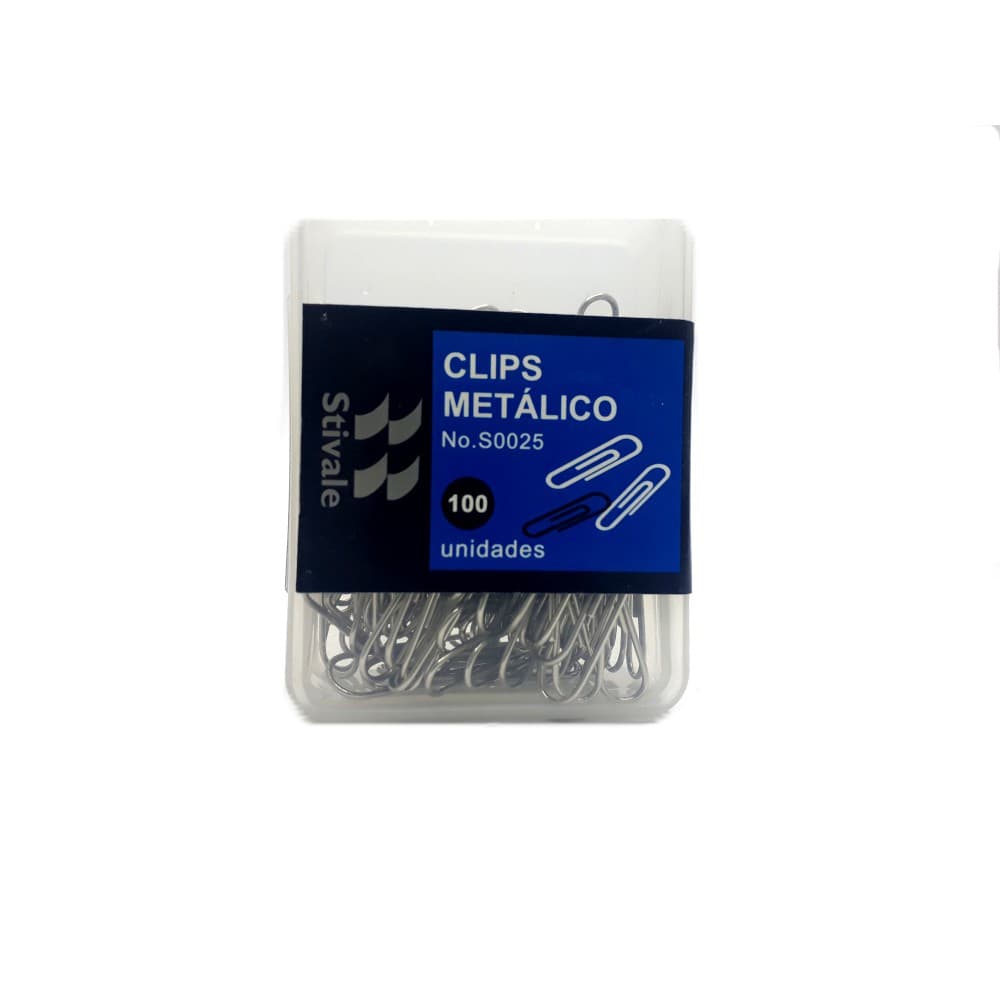 Clips Papel Caixa com 100 unidades  8x28mm Aço Inox Tamanho Médio