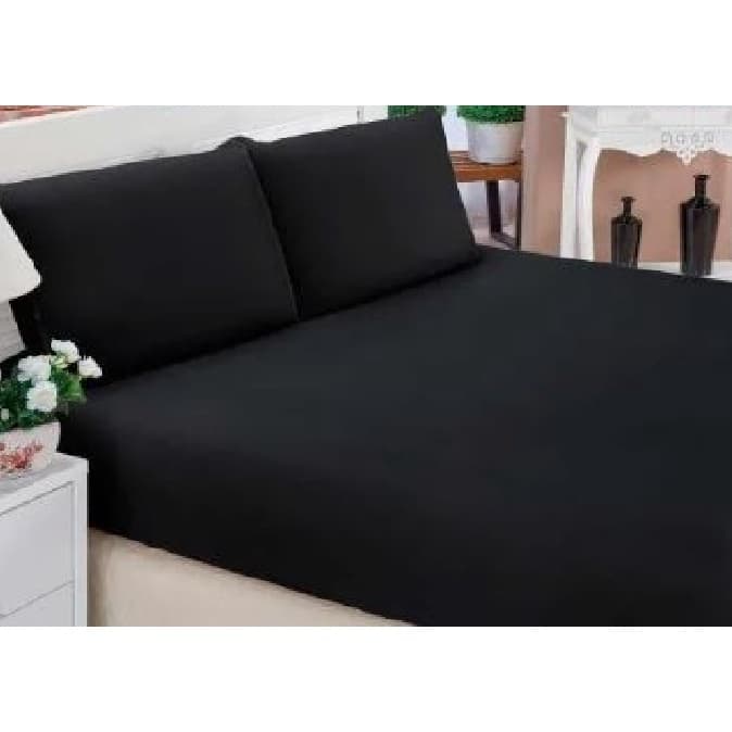 Lençol de malha queen casal 100% algodão preto fronhas