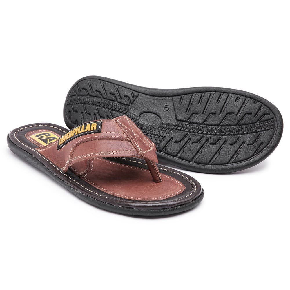 Chinelo Caterpillar Cat Bergally Em Couro Legítimo