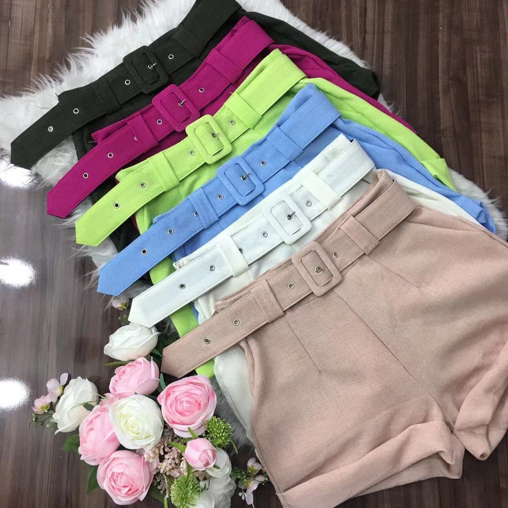 Short Feminina De Linho Com Cinto Sem Lycra