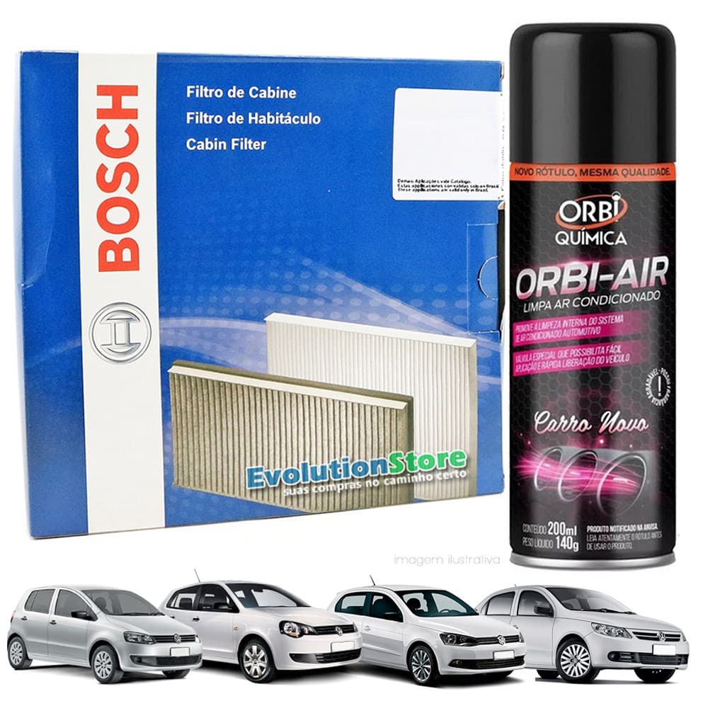 Filtro De Cabine Ar Condicionado Bosch Gol G5 G6 G7 Voyage Saveiro Polo Fox + Spray Higienizador