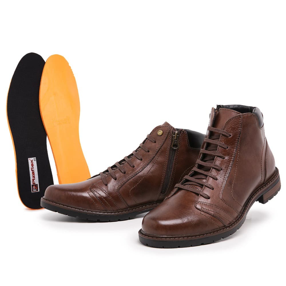 Coturno Couro Legitimo Masculino Bota Masculina Leve Palmilha em Gel Dia a Dia Passeios - Sapatos Masculinos