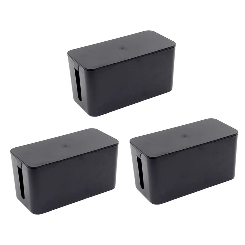 KIt 3 Caixa Organizadora Mesa Tomadas Fios Cabos 32cm Preto