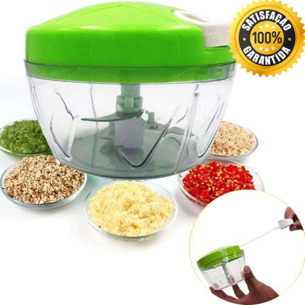 Mini Processador Manual Alimentos 3 Laminas Inox Triturador, Picador, Legumes, Carnes, Frutas, Verduras