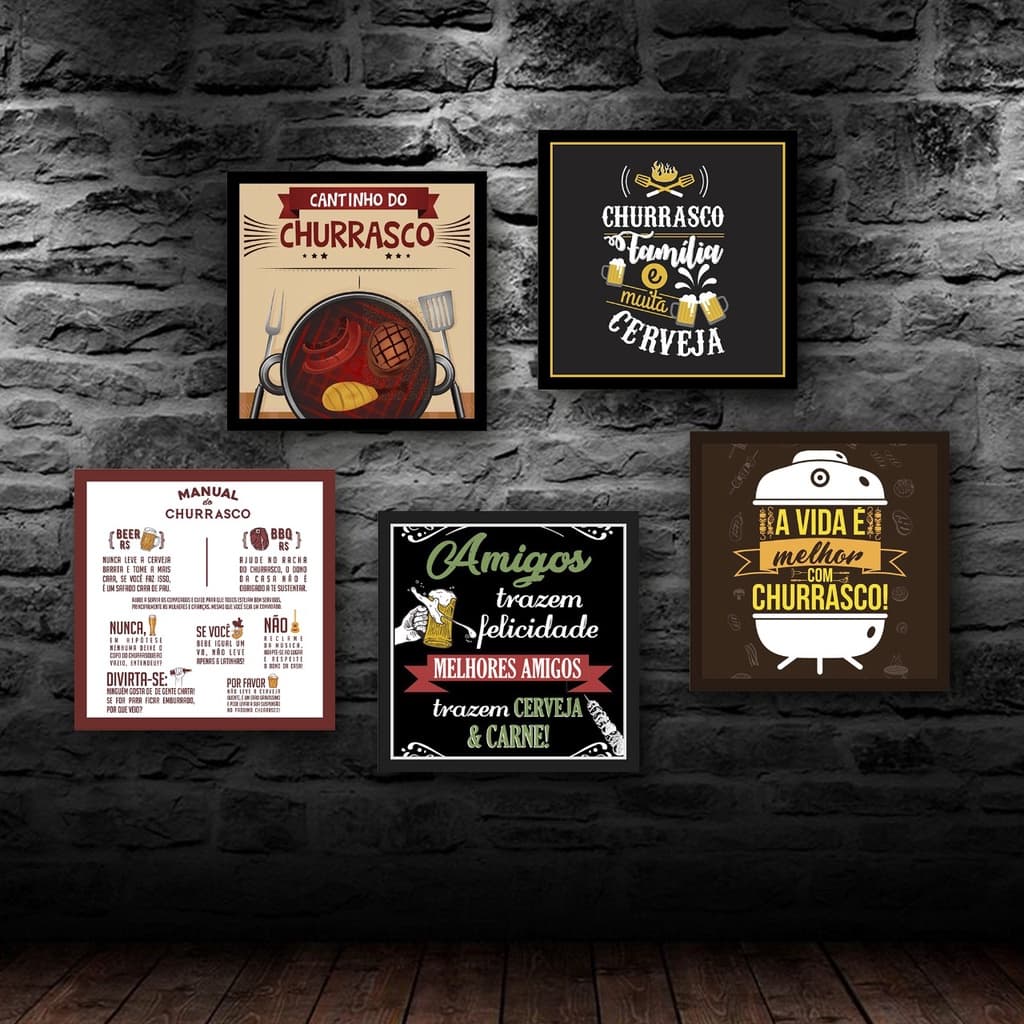 Kit 5 Placas Decorativas Mdf Tema Churrasco 29x29
