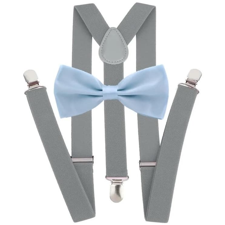 Kit Suspensório Cinza + Gravata Borboleta Azul Bebê K:244/247