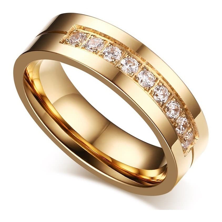 Aliança anel feminina namoro titânio banhado a ouro 18k