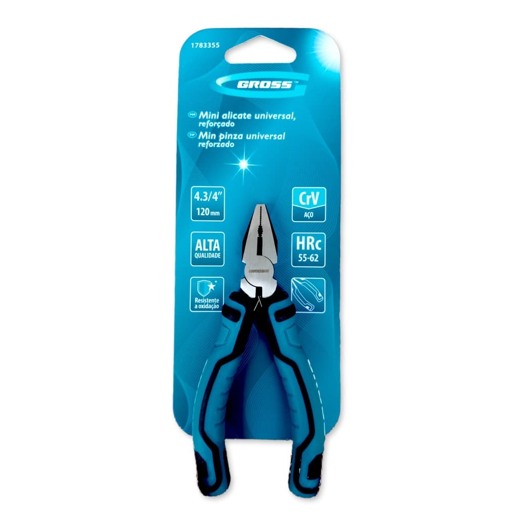 MINI ALICATE UNIVERSAL, REFORCADO, FOSFATIZADO, 4.3/4 POL., 120 MM, 1 PC//GROSS