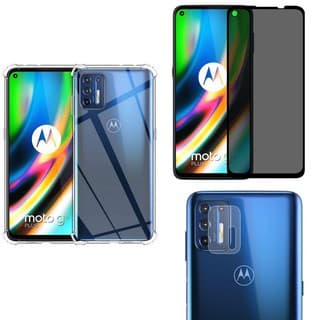 Kit 3X1Moto G9 Plus - Pelicula Privacidade Vidro 3D + Película Camera Nano + Capa Anti-Impacto Transparente