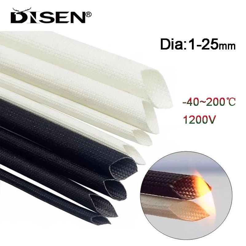 1/2/4/5metro Tubo De Fibra De Vidro Trançado De Resina De Silicone Dia 1-25mm 200 ° C Manga De Arame Resistente À Chama Isolante Protetor De Cabo