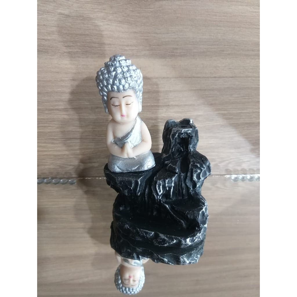 Incensário Cascata Buda Infantil em Resina 11cm com Incenso Brinde